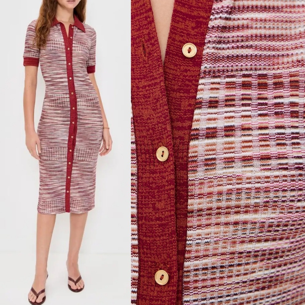 Ramy Brook Elite Button Front Midi Dress Knit Womens‎ Size XL NEW Amber Spaced - Picture 3 of 16